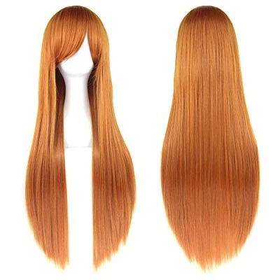 Abbildung von Fouriding 31&quot; Orange Women&#039;s Long Straight Cosplay Party Wigs Hairpieces Hair Cap Lolita Style Anime Wig