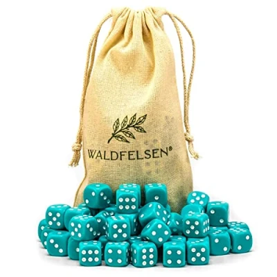Abbildung von Waldfelsen 6, 12, 20, 30 oder 50 hochqualitative Würfel Standardgröße 16 mm Acrylwürfel Knobel Spielwürfel Dice 6 seitig sechsseitig Spielzubehör Set mit Stoffbeutel (Türkis, Stück)
