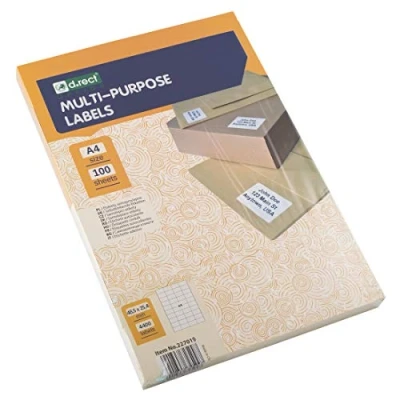 Abbildung von D.RECT Klebeetiketten Universal Etiketten (48.5x25.4mm auf DIN A4) bedruckbar selbstklebend 100 Blatt/Packung 44 Etiketten/Blatt 4400 Stücke weiß