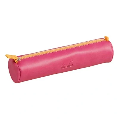 Abbildung von Rhodia ‎318990C rund Schlampermäppchen (21,5 x 5 cm, Kunstleder, elegant und praktisch, Reißverschuss Griffplatte, ideal für unterwegs) 1 Stück, Erdbeer Himbeerrot