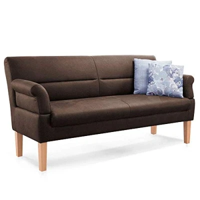 Abbildung von CAVADORE 3 Sitzer Kira, Sitzbank für Küche, Esszimmer oder Wohnküche in Büffellederoptik, Inkl. Armteilverstellung und Federkern, 189 x 94 81, Mikrofaser: braun