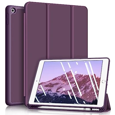 Abbildung von Fintie Hülle für iPad 9. Generation 2021/8. Gen 2020/7. 2019 10.2 Zoll Superleicht Soft TPU Rückseite Abdeckung Schutzhülle mit eingebautem Pencil Halter, Auto Sleep/Wake, Lila
