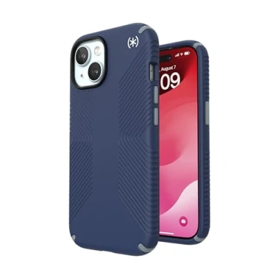 Abbildung von Speck iPhone 15 Hülle Fallschutz, Griffigkeit, für 15, 14, 13 kratzfest, weiche Haptik, 15,5 cm (6,1 Zoll), Presidio2 Grip Coastal Blue/Dust Grey/White