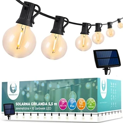 Abbildung von Forever TelForceone Solar Soffitte 5,5 m + 10 LED Glühbirnen, klar E12 G40 IP44