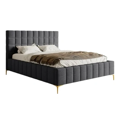 Abbildung von Selsey Bett Polsterbett Doppelbett 180 x 200 cm Mit Bettkasten Metallrahmen Goldene Beine Gasdruckfeder Schlafbett Chenille Dunkelgrau Szejlo