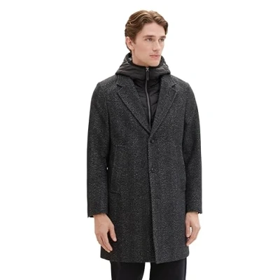 Abbildung von TOM TAILOR Herren 2 in 1 Karo Wollmantel mit abnehmbarer Innenjacke, deep herringbone structure, L