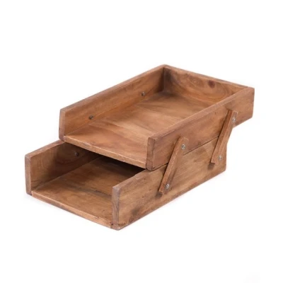 Abbildung von DESIGN DELIGHTS Aufbewahrungsbox DOKUMENTENABLAGE &quot;SLIDE&quot;, Mahagoni Holz, 2 Fächer, Büro Organizer