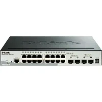 Abbildung von D Link DGS 1510 20/E, 20 Port Layer 2/3 Smart Managed Gigabit Stack Switch (16 x 10/100/1000 Mbit/s BaseT Port, 2 SFP Slot, 10G SFP+ 19&quot; Gehäuse) Nur EU Netzkabel, Schwarz/Grau