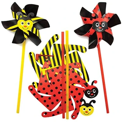 Abbildung von Baker Ross FC785 Insekten Windmühle Bastelset 3er Pack, Gemischte Farben, Windrädchen Basteln für Kinder, Kindergeburtstage oder Kindergarten