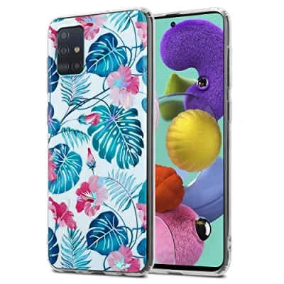 Abbildung von Cadorabo Hülle kompatibel mit Samsung Galaxy A51 4G / M40s Schutzhülle TPU Silikon Case Blumen Design Slim Kratzfest Weiche Gummi Rundumschutz für in Weiß