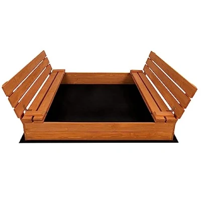 Abbildung von QLS Sandkasten Sandbox Deckel Imprägniert aus Holz Sandkiste Sitzbänke Garten 150 x 140 cm