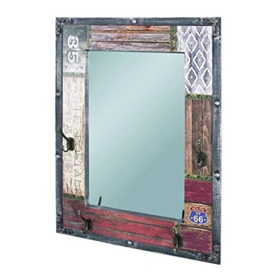Abbildung von HAKU Möbel Wandgarderobe Motiv, vintage, MDF, Metall, Spiegel Maße: B 55 cm x H 75 T 8 cm, Style: Industrial