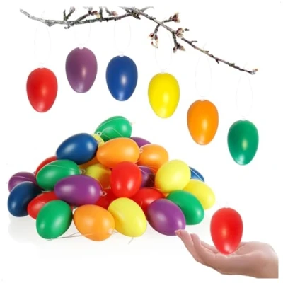 Abbildung von com four® 36x Ostereier zum Aufhängen Osterdeko in leuchtenden Farben Deko aus Kunststoff Größe: 6 cm