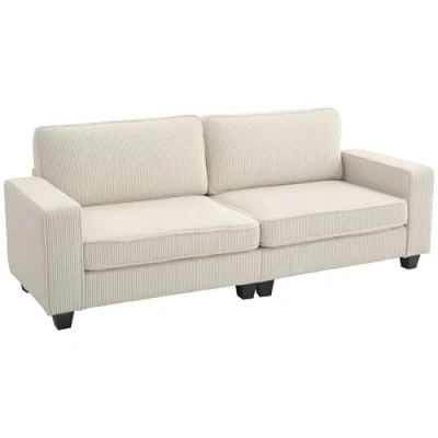 Abbildung von HOMCOM 3 Sitzer Sofa, Couch mit Armlehnen, Rückenkissen, Wohnzimmersofa Cordbezug, Federkern, Polstersofa für Wohnzimmer, Schlafzimmer 227 x 84 87 cm, Cremeweiß