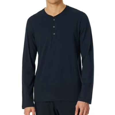 Abbildung von Schiesser Herren Schlafshirt Kurzarm mit Knopfleiste Bio Baumwolle Mix + Relax Pyjamaoberteil, Nachtblau_182517, 50 DE