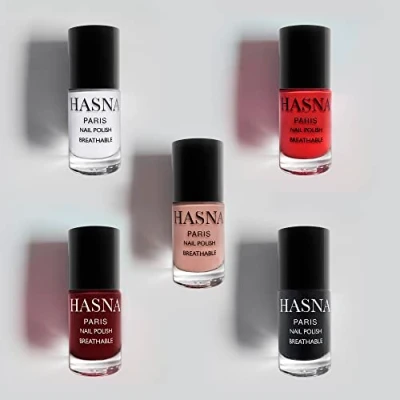 Abbildung von Hasna Paris Halal Nagellack Kollektion Öko Verantwortung Glanz und langer Halt einfach aufzutragen 5 x 6 ml (ESSENTIEL)