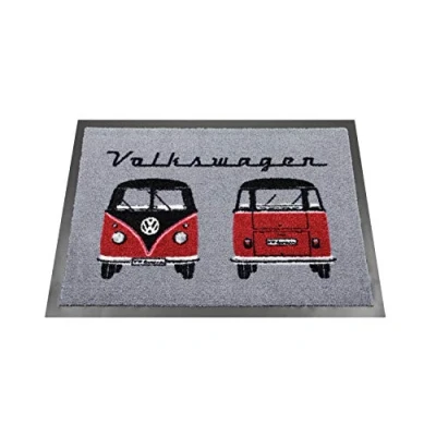 Abbildung von BRISA VW Collection Volkswagen Fuß Matte Tür Vorleger Schuh Schmutzfang Abstreifer mit T1 Bulli Bus Motiv (Bus Front/Grau)