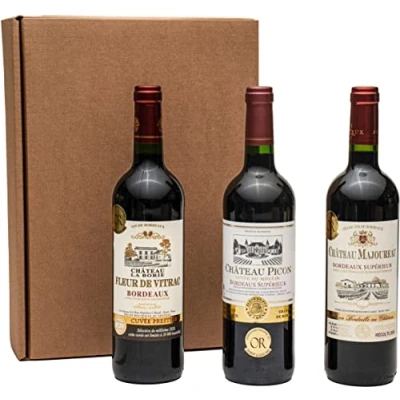 Abbildung von Geschenkset Bordeaux 3 hochwertige französische Rotweine aus mit Goldmedaillen Prämierung trocken