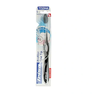 Abbildung von TRISA Profilac Fine Tip Sensitive, Zahnbürste für besonders schonende und effiziente Reinigung, soft, Schwarz/Weiss