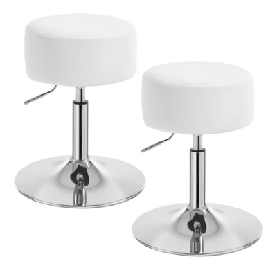 Abbildung von WOLTU BH14ws 2 Design Hocker mit Hebel, 2er Set, stufenlose Höhenverstellung, verchromter Stahl, Antirutschgummi, pflegeleichter Kunstleder, gut gepolsterte Sitzfläche, Weiß