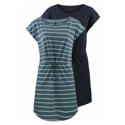 Abbildung von ONLY Damen Sommer Mini Kleid onlMAY S/S Dress 2er Pack Grösse XS S M L XL XXL Gestreift Schwarz 100% Baumwolle, Größe:S, Farbe:Blue Mirage Primo Stripe
