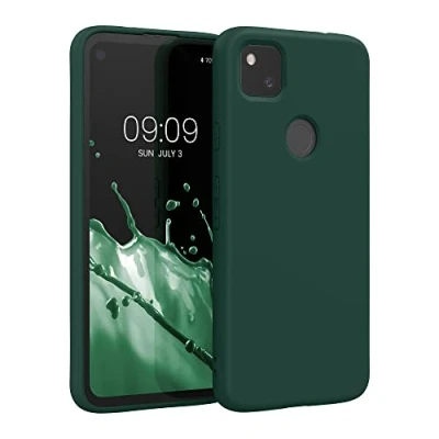 Abbildung von kwmobile Hülle kompatibel mit Google Pixel 4a gummierte TPU Silikon Handyhülle Schutzhülle für kabelloses Laden Case in Moosgrün