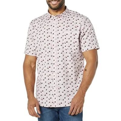 Abbildung von Amazon Essentials Herren Kurzärmeliges Hemd aus Popeline, Schmale Passform, Lavendel Palmwedelaufdruck, XL