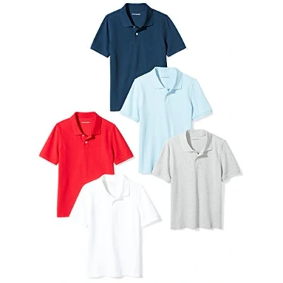 Abbildung von Amazon Essentials Jungen Kurzärmlige Piqué Poloshirts, 5er Pack, Grundfarben, 5 Jahre