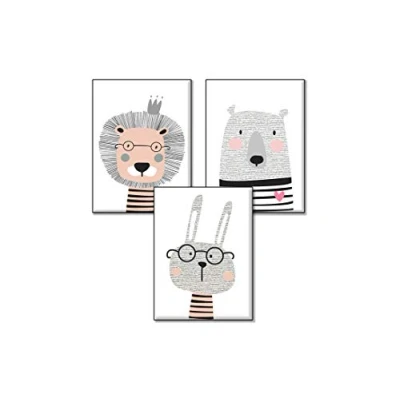 Abbildung von 4Good Bilder Kinderzimmer Modern Nordic Moon Stars Sun Sonne mond Sterne Set Jungen mädchen babyzimmer (Löwe Pink A4)