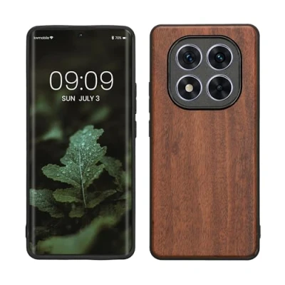 Abbildung von kwmobile Hülle kompatibel mit Xiaomi Redmi Note 14 Pro 5G / Poco X7 Holz Case stoßfestes Handy Cover TPU Handyhülle in Vintage Braun