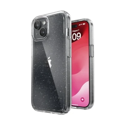 Abbildung von Speck Klare iPhone 15 Hülle Schlanker Fallschutz für 15, 14 &amp; 13 Kratzfest, Anti Vergilbung, 6,1 Zoll Handyhülle GemShell Platinum Glitter