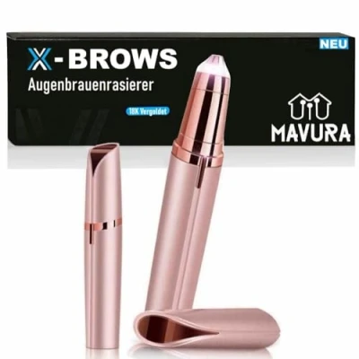 Abbildung von MAVURA Augenbrauenrasierer X Brows Gesichtshaarentferner Augenbrauentrimmer, Gesichtsrasierer elektrisch 18k vergoldet Flawless