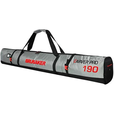 Abbildung von BRUBAKER Skitasche Carver Tec Pro Ski Tasche Silber Rot (Skibag für Skier und Skistöcke, 1 tlg., reißfest schnittfest), gepolsterter Skisack mit Zipperverschluss