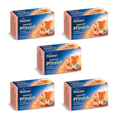 Abbildung von Meßmer Toskanischer Pfirsich 5x Vorteilspaket 100 Teebeutel Früchtetee mit Aroma Glutenfrei Laktosefrei Vegan