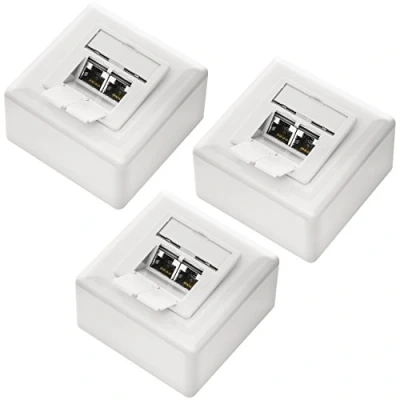 Abbildung von deleyCON 3x CAT6 Universal Netzwerkdose 2x RJ45 Port Geschirmt Aufputz oder Unterputz 1 Gigabit Ethernet Netzwerk EIA/TIA 568A&amp;B Weiß