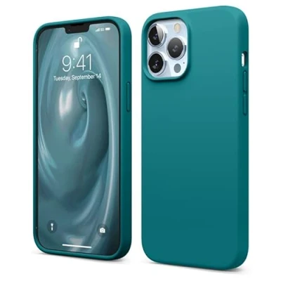 Abbildung von elago Liquid Silicone Kompatibel mit iPhone 13 Pro Max Hülle (6,7&quot;), Hochwertiges Silikon, Rundumschutz Handyhülle : 3 Layer Struktur Schutzhülle, Kratzfestes Weiches Mikrofaserfutter (Dunkles Türkis)