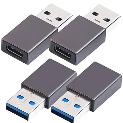 Abbildung von PEARL USB Adapter Kupplung: 4er Set Typ A Stecker auf C Buchse, Aluminiumgehäuse (Apple iPhone Ladekabel)