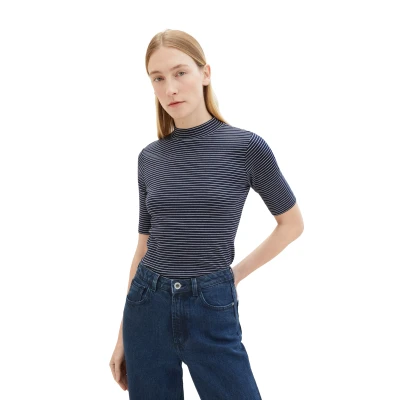 Abbildung von TOM Tailor Gestreiftes Tshirt print, Damen, Größe: XXL, Navy offwhite stripe