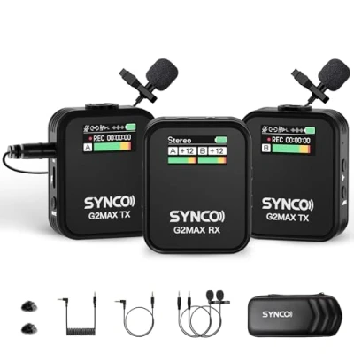 Abbildung von SYNCO Wireless Lavalier Mikrofon, G2A2MAX Kabellos Ansteckmikrofon 24H 200m Reichweite für DSLR Kamera Telefon, Drahtloses Lav Mikrofon Vlog YouTube