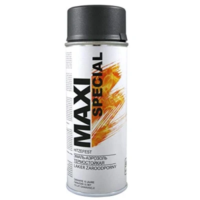 Abbildung von Maxi Color HITZEFEST Sprühlack Ofenfarbe Auspufflack Ofenlack 400 ml Sprühdose hitzebeständig Hochtemperatur Lack Ergiebig (800C schwarz matt)