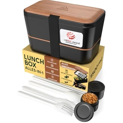 Abbildung von Umami Bento Lunchbox verschachtelbar 1500 ml All in One, Box Erwachsene, Mahlzeit Prep Container für Männer, Schwarze Kirsche,
