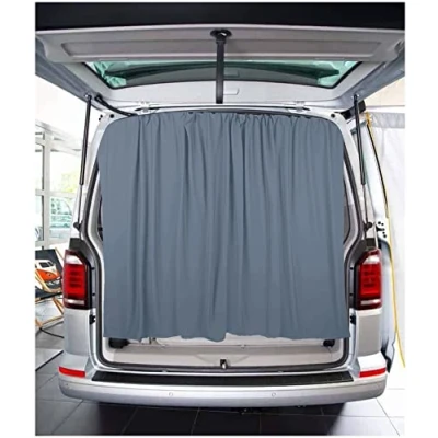 Abbildung von BREMER SITZBEZÜGE Heckklappe Flügeltür Kofferraumabdeckung Sonnenschutz Gardinen Vorhang kompatibel mit VW T5 T6 T6.1 Multivan Transporter Caravelle in Grau