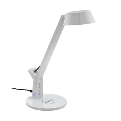 Abbildung von EGLO LED Tischlampe Banderalo, 1 flammige Schreibtischlampe mit QI Ladestation, warmweiß, neutralweiß, kaltweiß, dimmbar, Tischleuchte, Bürolampe aus Kunststoff in Weiß, Schreibtischleuchte