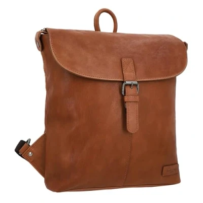 Abbildung von Gusti Kieran Rucksack Lederrucksack mit Reißverschluss und Schnalle diebstahlsicher Braun Leder Damen Herren
