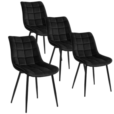 Abbildung von WOLTU 4 x Esszimmerstühle 4er Set Esszimmerstuhl Küchenstuhl Polsterstuhl Design Stuhl mit Rückenlehne, Sitzfläche aus Samt, Gestell Metall, Schwarz, BH142sz