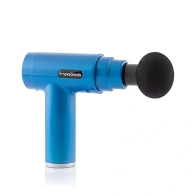 Abbildung von InnovaGoods® Mini Massagepistole Relmux mit 4 austauschbaren Köpfen, 20 Intensitätsstufen, LED Bildschirm und Reiseetui, ideal zur Linderung von Muskelschmerzen Stressabbau.