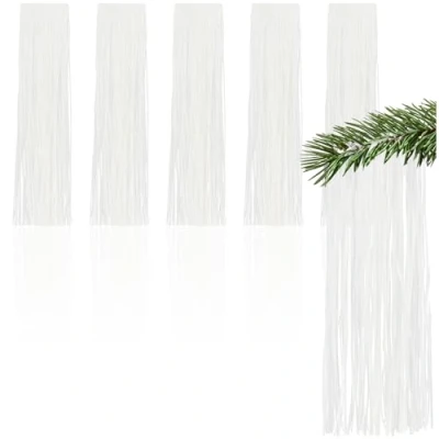 Abbildung von com four® 5X Lametta weiße Girlande für Weihnachten Christbaumschmuck den Tannenbaum Vorhang mit glatten Fäden (weiß 05 Stück)