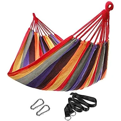 Abbildung von SONGMICS Hängematte Mehrpersonen 210 x 150 cm, TÜV Rheinland, Belastbarkeit bis 300 kg, für Outdoor Camping Wandern Garten, Bunt GDC210, Large