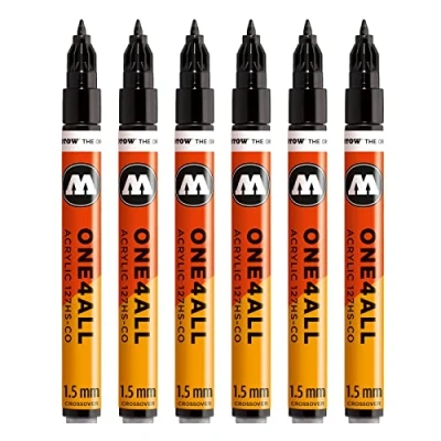 Abbildung von Molotow One4All 127HS CO Acryl Marker (1,5 mm Strichstärke, hochdeckend und permanent, UV beständig, für fast alle Untergründe) 6 Stück Farbe 180 signalschwarz