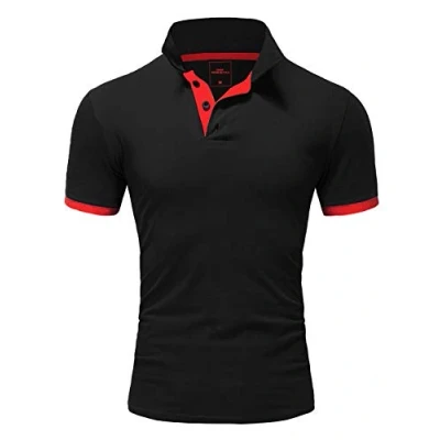 Abbildung von REPUBLIX Herren Basic Poloshirt Kontrast Kurzarm Polohemd Kragen T Shirt R50104 Schwarz/Rot M